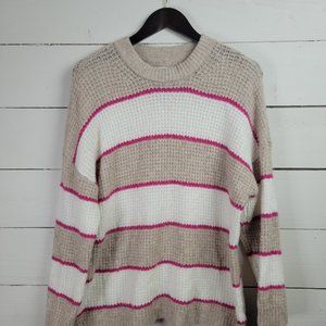 American Eagle/ Pink, Cream, and White Striped Sweater